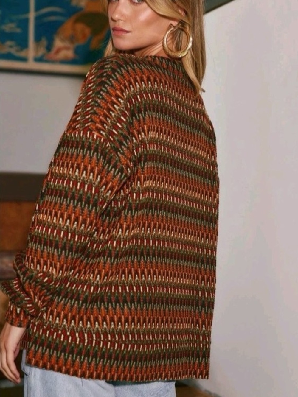 NWT 12th Tribe Multicolor Retro Knit Oversized Cardigan L